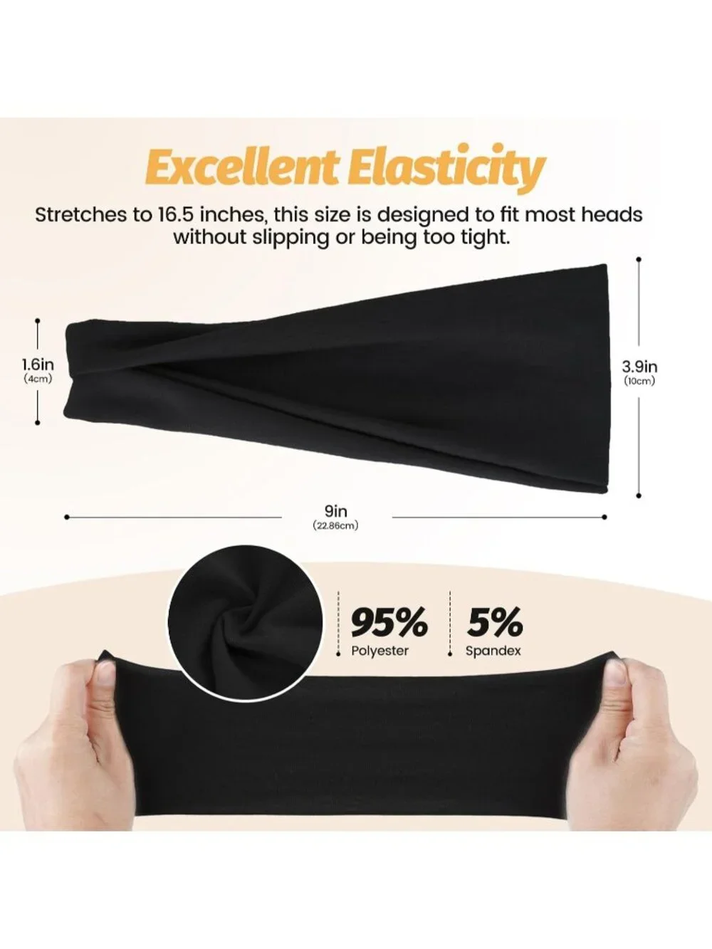 Women Black Elastic 6 Pack Headbands Stretchy Sports Sweatbands Hair Accessories